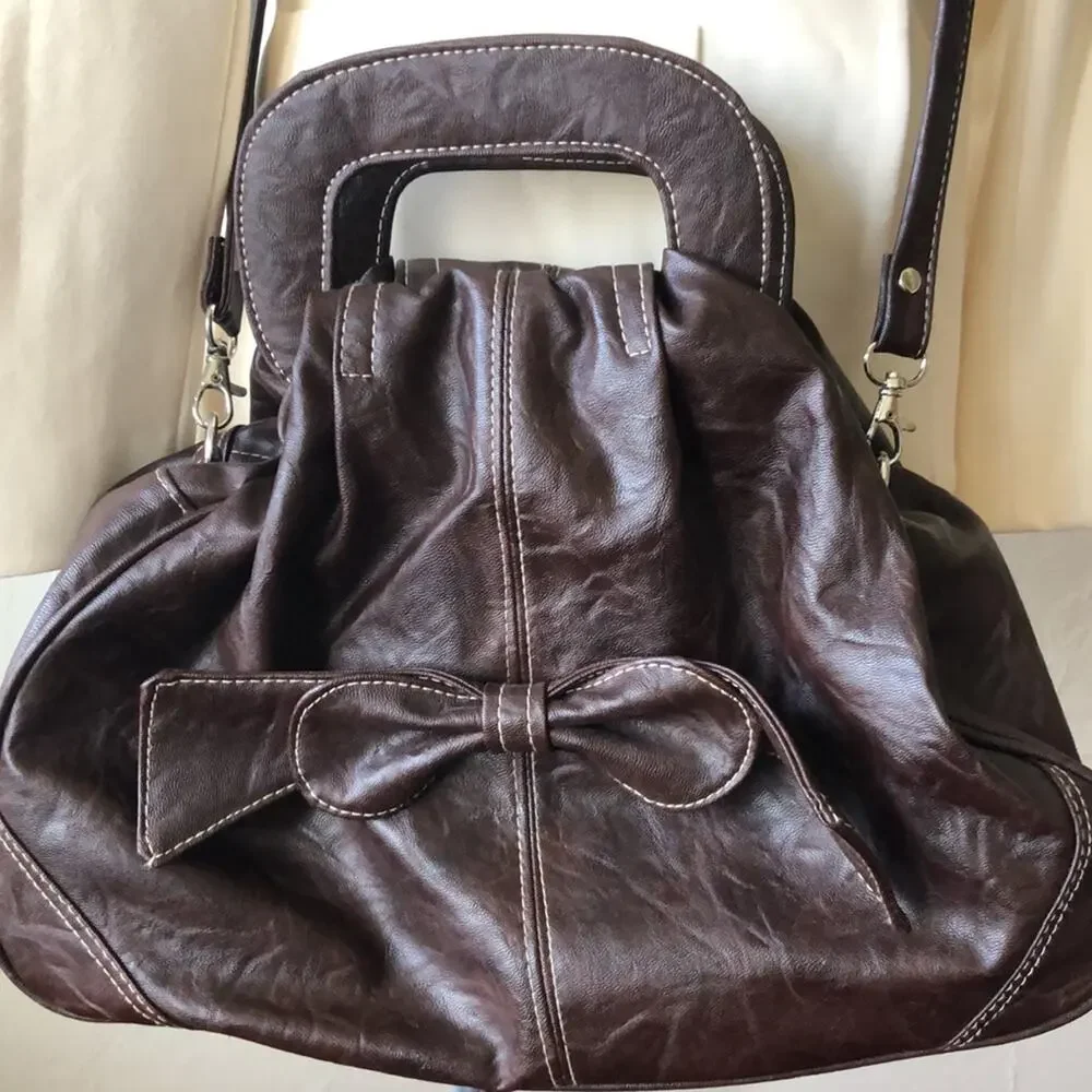 Brown Crossbody Removable Strap Bow Purse